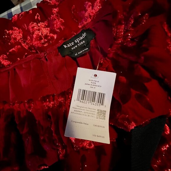 Kate Spade Winter Blooms Velvet Dress - new with tags - size XL - Perfect Cherry - Picture 3 of 4